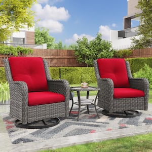 JOYSIDE 3-Piece Wicker Swivel Outdoor Rocking Chairs Patio .