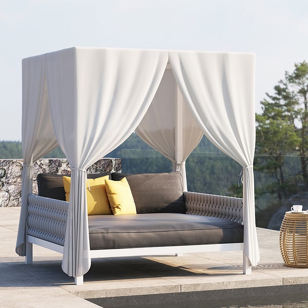 White Aluminum & Gray Woven Rope 2-Person Outdoor Patio Daybed .