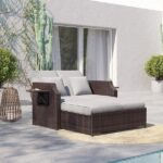 OVE Decors Sunnybrook Brown Wicker Reclining Outdoor Daybed with .