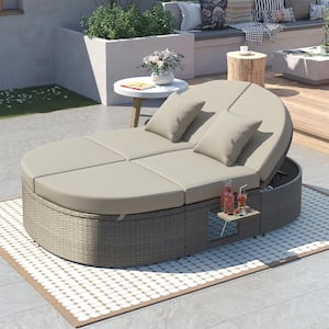 Cesicia Wicker Rattan Outdoor Sun Bed Patio 2-Person Day Bed with .