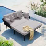Harper & Bright Designs Gray and Black Metal Outdoor Patio Day Bed .