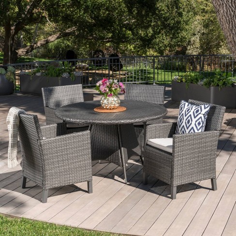 Cypress 5pc Round Wicker Patio Dining Set - Gray - Christopher .