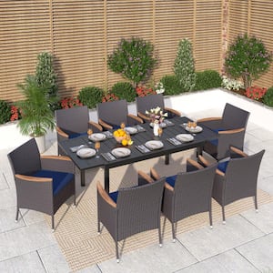 PHI VILLA Black 9-Piece Metal Patio Outdoor Dining Set with .