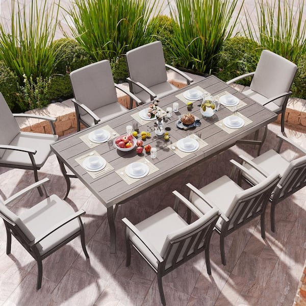 EGEIROSLIFE Brown 9-Piece Aluminum Outdoor Dining Set with .