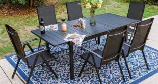 PHI VILLA 7-Piece Black Metal Patio Outdoor Dining Set with .