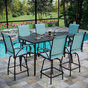 PHI VILLA 7-Piece Metal Outdoor Patio Bar Height Dining Set with .