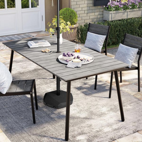 Pellebant Gray Rectangular Aluminum Outdoor Patio Dining Table .