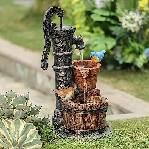 Amazon.com: LuxenHome Water Fountain Outdoor Garden, Resin Barrel .