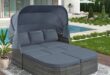 Wicker Outdoor Patio Furniture Set Day Bed Sunbed with Cushions .