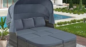 Wicker Outdoor Patio Furniture Set Day Bed Sunbed with Cushions .