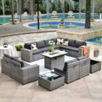 HOOOWOOO Tahoe Grey 13-Piece Wicker Wide Arm Outdoor Patio .