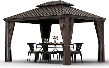 Amazon.com : HAPPATIO 10' x 12' Hardtop Gazebo, Gazebo with .