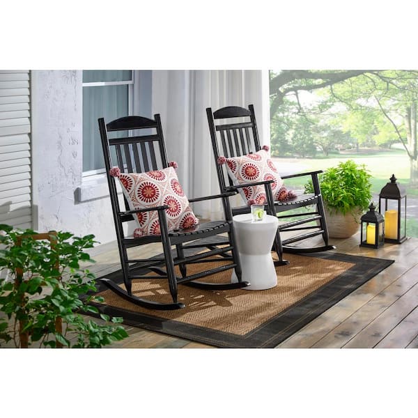 Hampton Bay Patio Black Wood Outdoor Rocking Chair Rocker-02 - The .