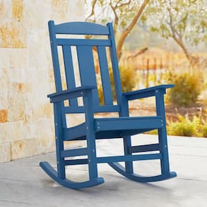 LUE BONA Navy Blue Plastic Adirondack Outdoor Rocking Chair Porch .