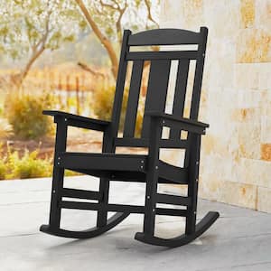 LUE BONA Black Plastic Adirondack Outdoor Rocking Chair Porch .