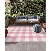 Amazon.com: Outdoor Rug Mat Pink Gingham Buffalo Check Patio Rug .