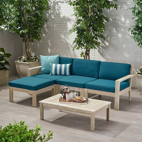 5pc Santa Ana Acacia Wood Patio Sofa Sectional Set - Christopher .