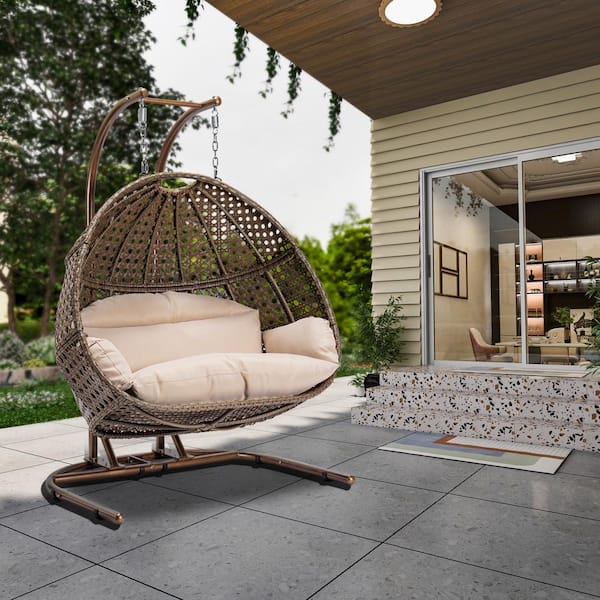 Brown Wicker Round Shaped Patio Swing Outdoor Patio Egg Lounge .