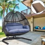 UPLAND Black Wicker Hanging Double-Seat Patio Swing Chair with .