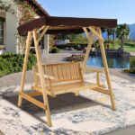ANGELES HOME 2-Person Wood Patio Swing Bench Chair with Adjustable .