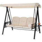 AECOJOY 3-Person Steel Frame Outdoor Patio Swing Chair in Beige .