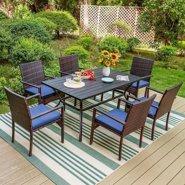 PHI VILLA 7-Piece Metal Patio Outdoor Dining Set with Rectangle .