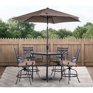 Hanover Montclair 5-Piece Steel Outdoor Dining Set with Tan .