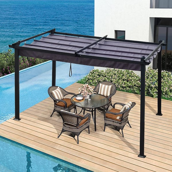 13 ft. x 10 ft. Gray Aluminium Outdoor Patio Retractable Pergola .