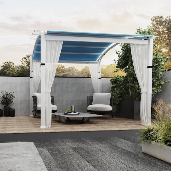 JOYSIDE 10 ft. x 10 ft. White Steel Patio Arched Pergola with Blue .