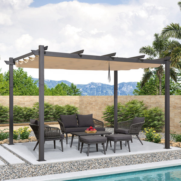 Purple Leaf 13 Ft. W x 10 Ft. D Metal Pergola with Canopy .