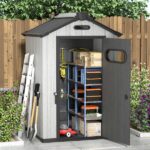 Sizzim 4 ft. W x 3.8 ft. D Outdoor Storage Plastic Shed with Floor .