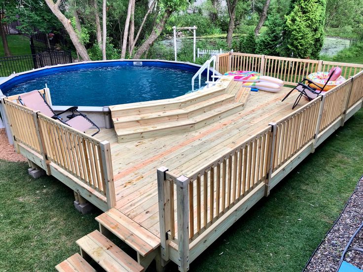 Our backyard oasis: above ground pool and deck | Swimming pool .