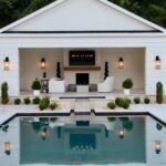 Spectacular Brick Pool House with Double Pergolas, Gas Fireplace .