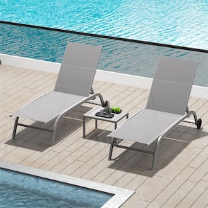 Runesay Khaki Outdoor Lounge Chairs with Wheels 5 Adjustable .