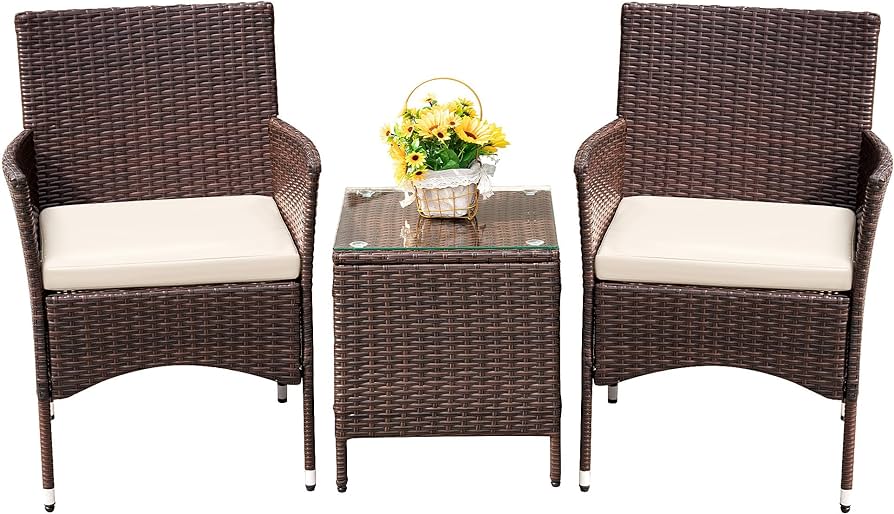 Amazon.com: Devoko Patio Porch Furniture Sets 3 Pieces PE Rattan .