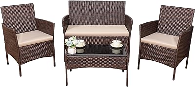 Amazon.com: Devoko Patio Porch Furniture Sets 3 Pieces PE Rattan .