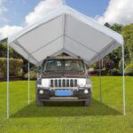 ANGELES HOME 10 ft.x 20 ft.White Steel Frame Portable Car Canopy .