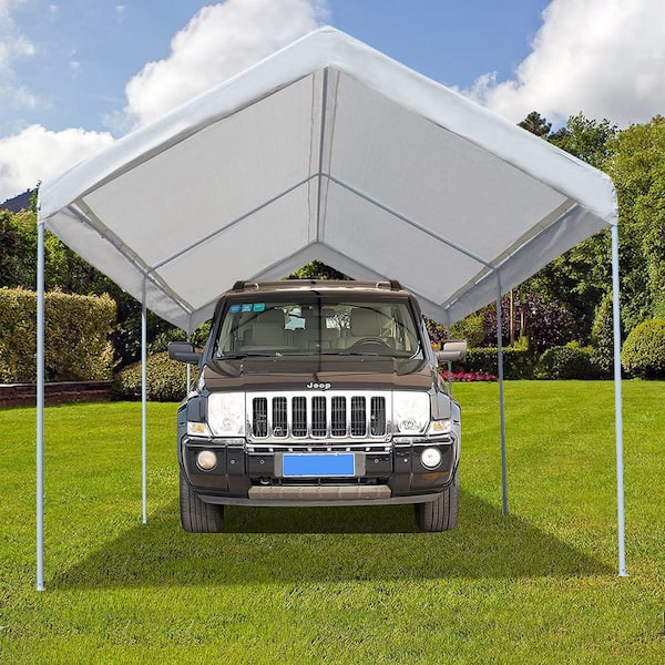 ANGELES HOME 10 ft.x 20 ft.White Steel Frame Portable Car Canopy .