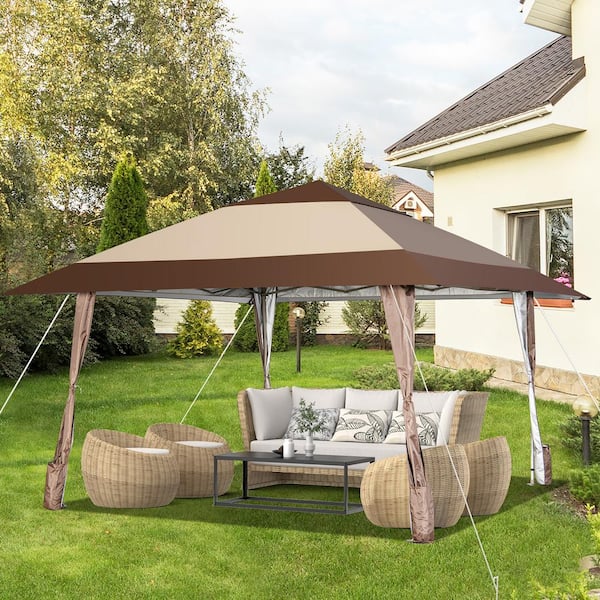 Costway 13 ft. x 13 ft. Coffee Patio Pop-Up Gazebo Canopy Tent .