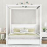 Harper & Bright Designs Contemporary White Wood Frame Queen Size .