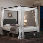 Amazon.com: Keyluv Queen Upholstered Canopy Bed Frame with 2 .