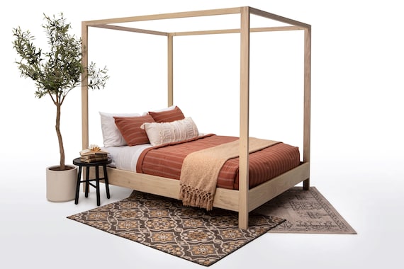 Queen Size Canopy Bed Frame With Optional Headboard, Made in US .