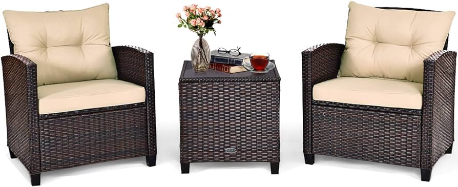 Amazon.com: Tangkula 3 Pieces Patio Furniture Set, PE Rattan .