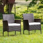 Clihome Outdoor Chairs Set of 2 Rattan Mix Brown Rattan Frame .