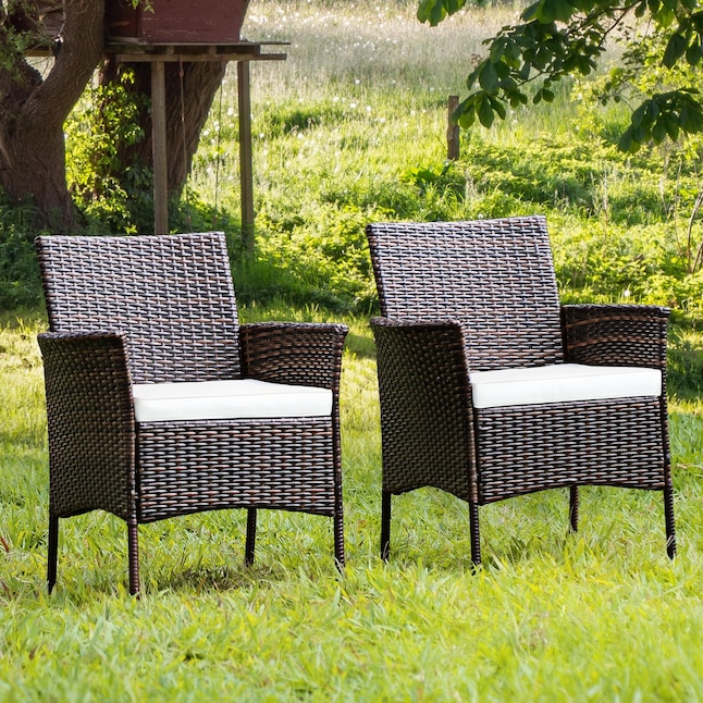 Clihome Outdoor Chairs Set of 2 Rattan Mix Brown Rattan Frame .