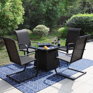 PHI VILLA 5-Piece Rattan Patio Fire Pit Set, 4 C-Spring Chairs .