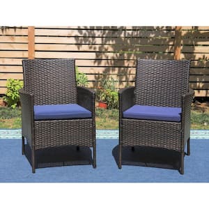 PHI VILLA Black Rattan Metal Patio Outdoor Dining Chair with Beige .