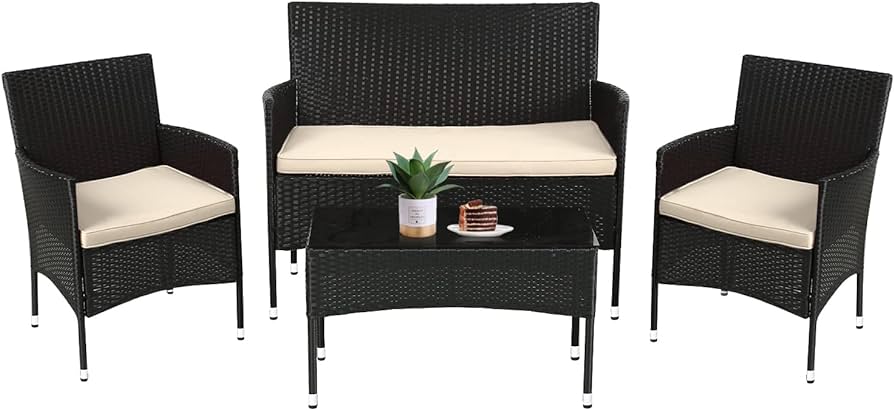 Amazon.com: FDW Patio Furniture Set 4 Pieces Outdoor Rattan Chair .