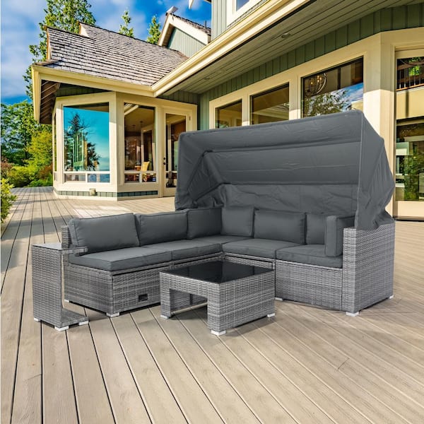 Afoxsos 7-Piece Wicker Rattan Outdoor Sectional Patio Furniture .