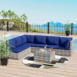 Runesay 7-Piece PE Rattan Wicker Outdoor Sectional Patio Furniture .